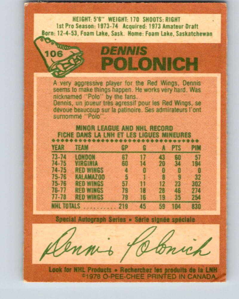 1978-79 O-Pee-Chee #106 Dennis Polonich Detroit Red Wings V22366