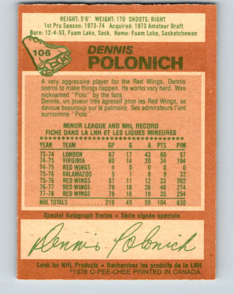 1978-79 O-Pee-Chee #106 Dennis Polonich Detroit Red Wings V22371