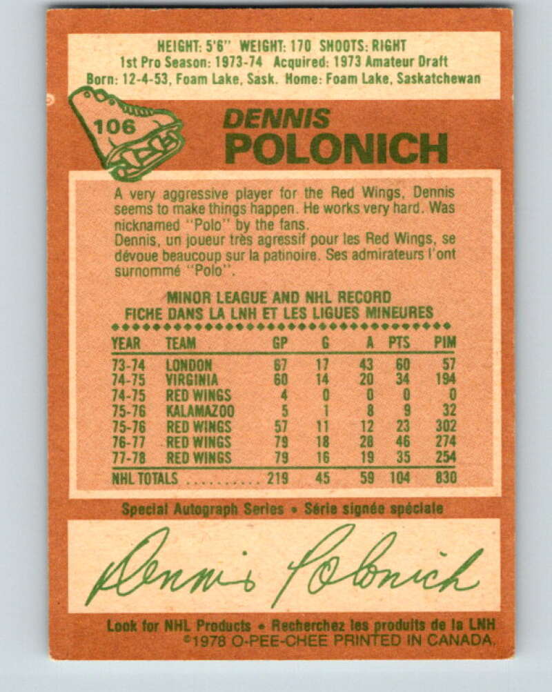 1978-79 O-Pee-Chee #106 Dennis Polonich Detroit Red Wings V22375
