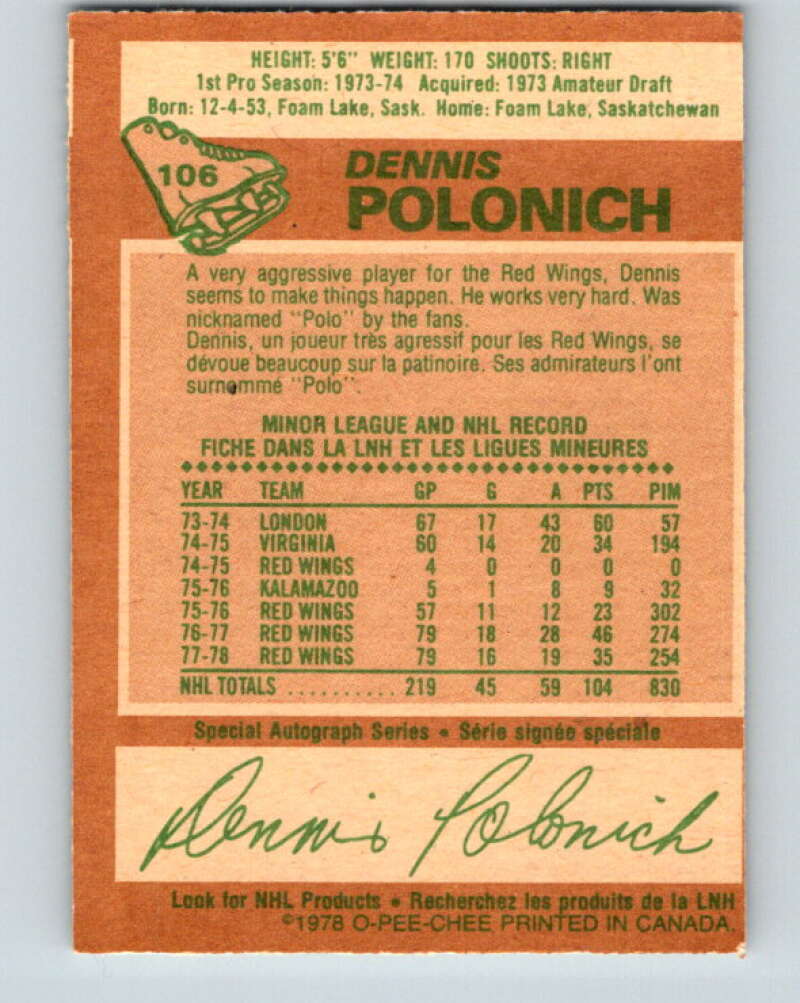 1978-79 O-Pee-Chee #106 Dennis Polonich Detroit Red Wings V22377