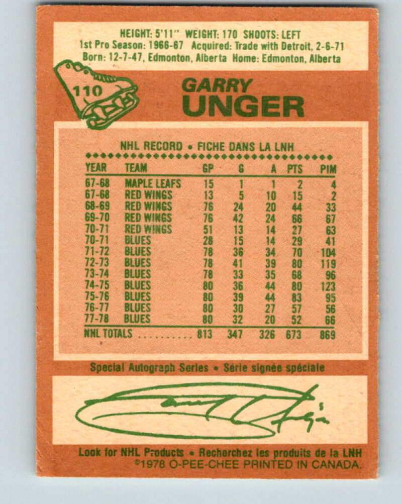 1978-79 O-Pee-Chee #110 Garry Unger St. Louis Blues V22437