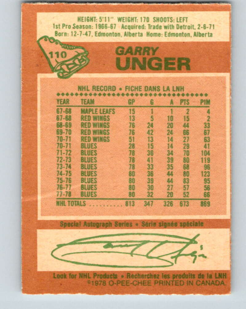 1978-79 O-Pee-Chee #110 Garry Unger St. Louis Blues V22438