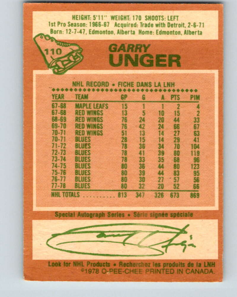 1978-79 O-Pee-Chee #110 Garry Unger St. Louis Blues V22439