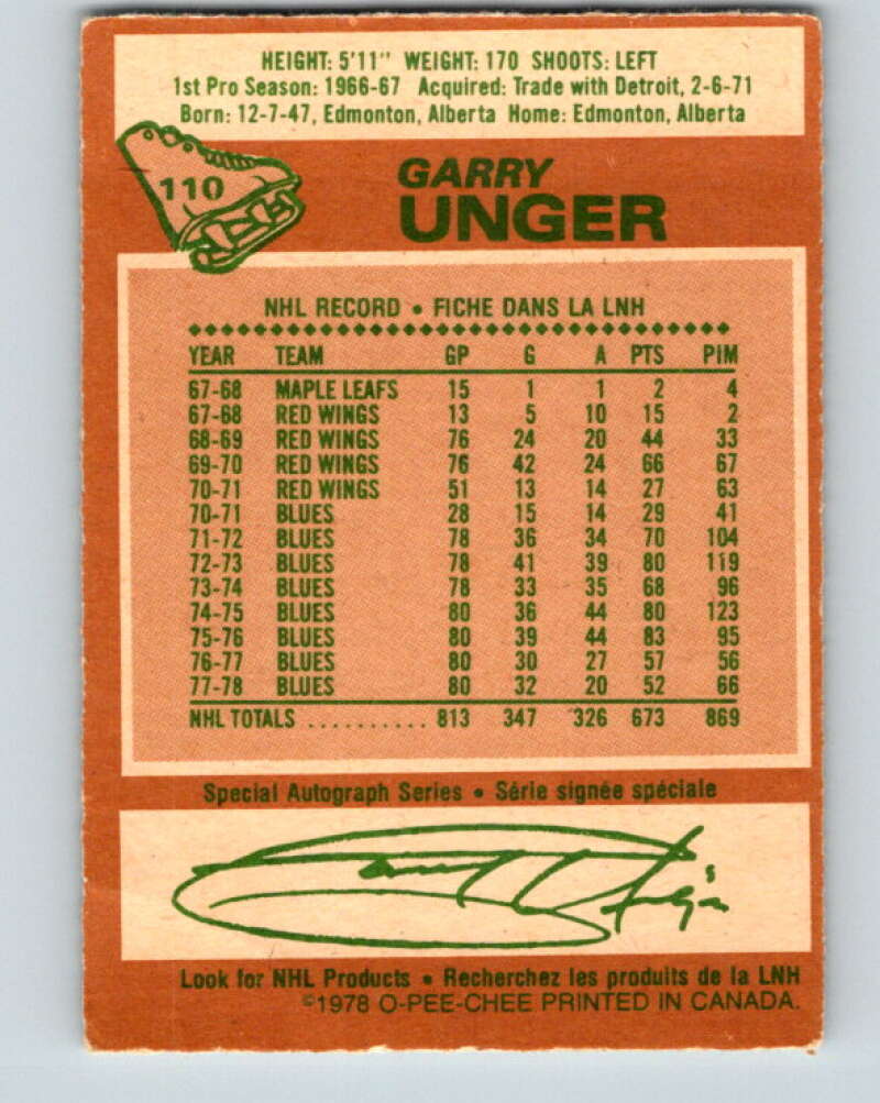 1978-79 O-Pee-Chee #110 Garry Unger St. Louis Blues V22440