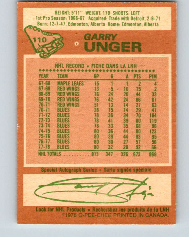 1978-79 O-Pee-Chee #110 Garry Unger St. Louis Blues V22441