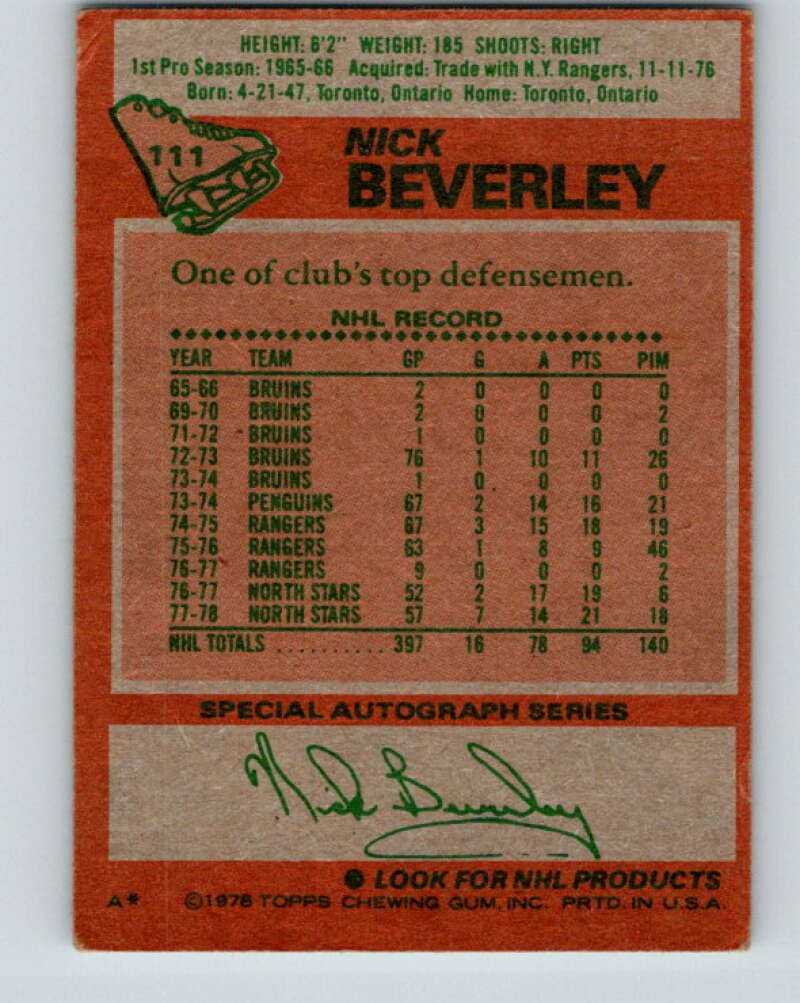 1978-79 O-Pee-Chee #111 Nick Beverley Los Angeles Kings V22444