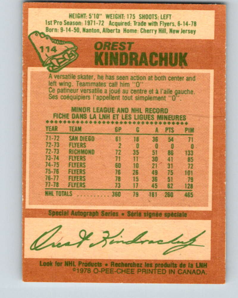 1978-79 O-Pee-Chee #114 Orest Kindrachuk Pittsburgh Penguins V22497