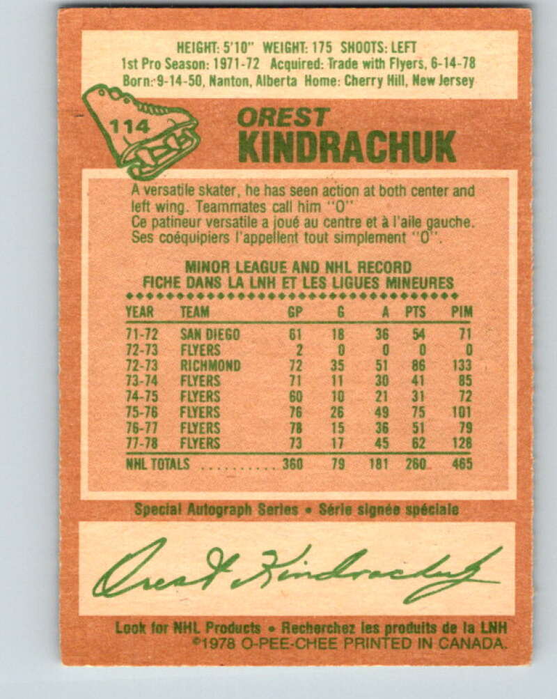 1978-79 O-Pee-Chee #114 Orest Kindrachuk Pittsburgh Penguins V22499