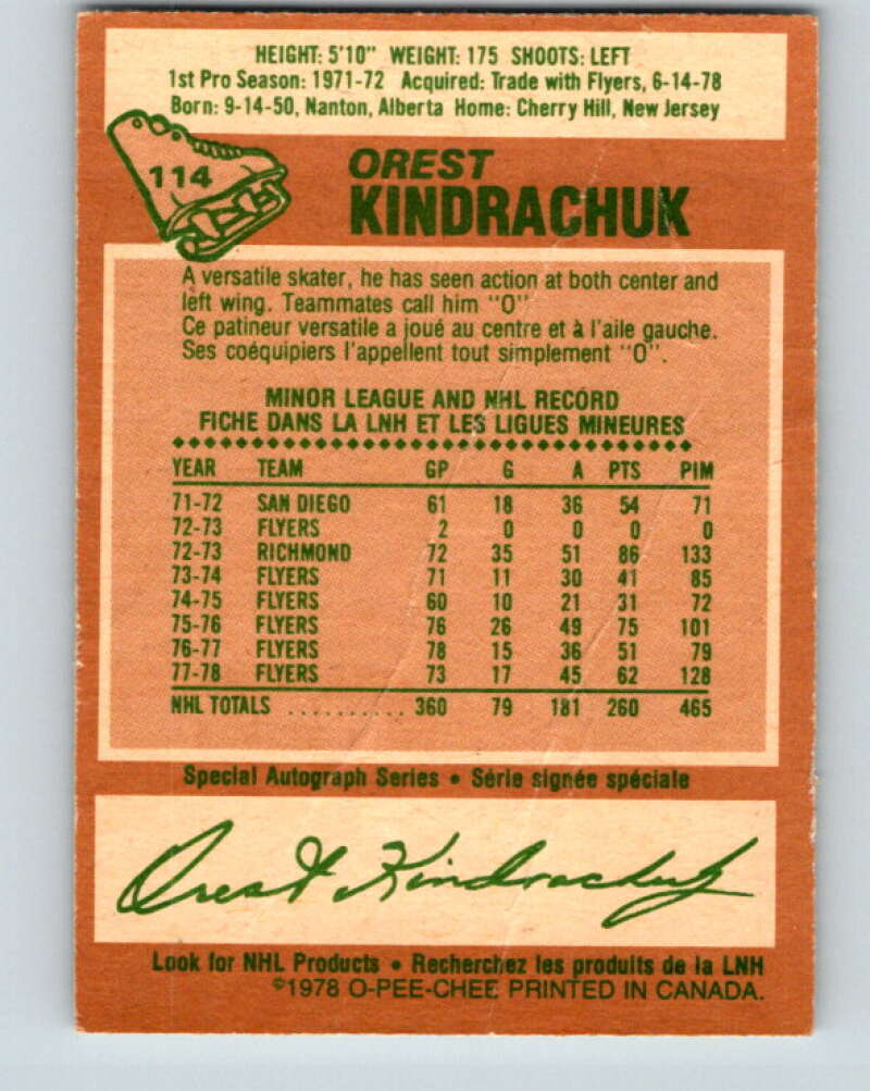 1978-79 O-Pee-Chee #114 Orest Kindrachuk Pittsburgh Penguins V22501