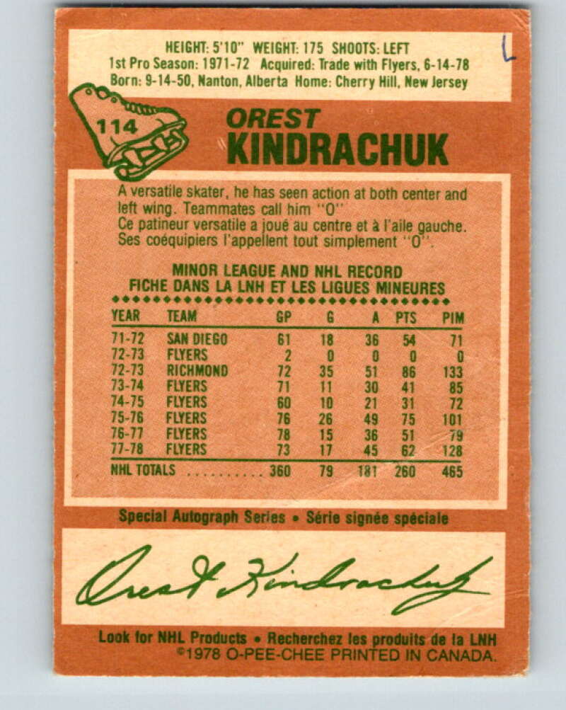 1978-79 O-Pee-Chee #114 Orest Kindrachuk Pittsburgh Penguins V22502