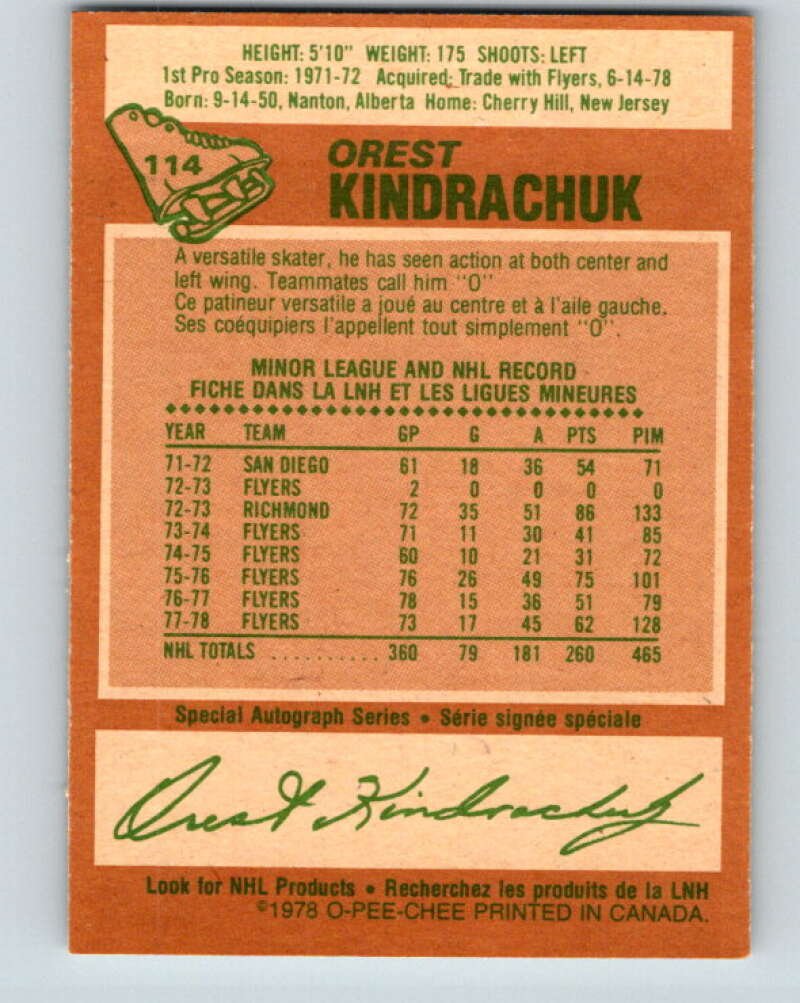 1978-79 O-Pee-Chee #114 Orest Kindrachuk Pittsburgh Penguins V22503