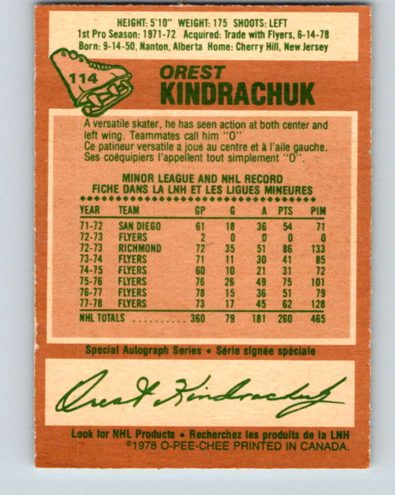 1978-79 O-Pee-Chee #114 Orest Kindrachuk Pittsburgh Penguins V22505