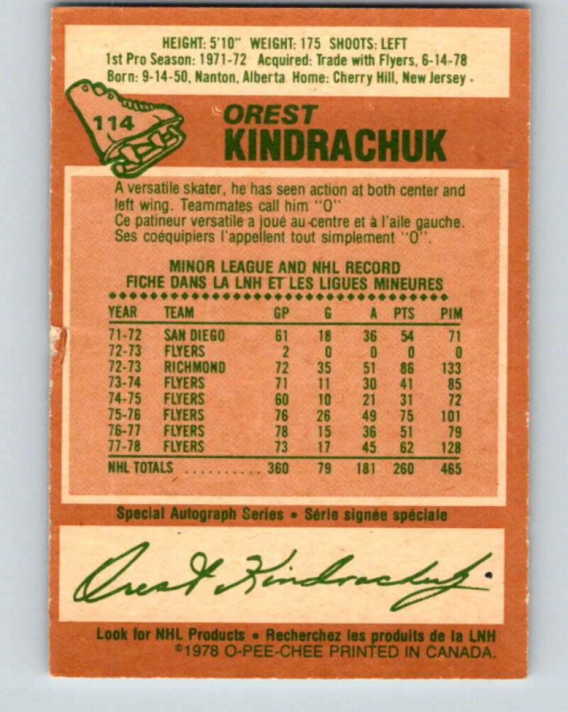 1978-79 O-Pee-Chee #114 Orest Kindrachuk Pittsburgh Penguins V22506