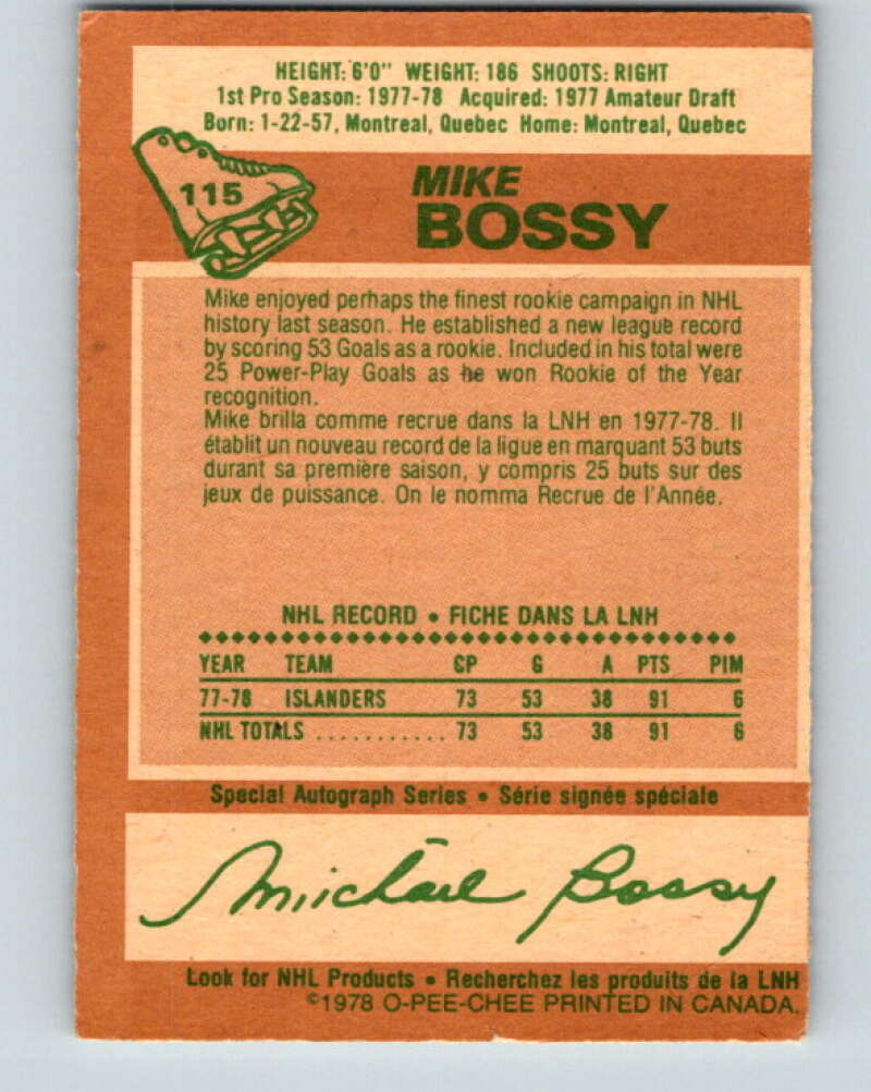 1978-79 O-Pee-Chee #115 Mike Bossy RC Rookie Islanders V22508