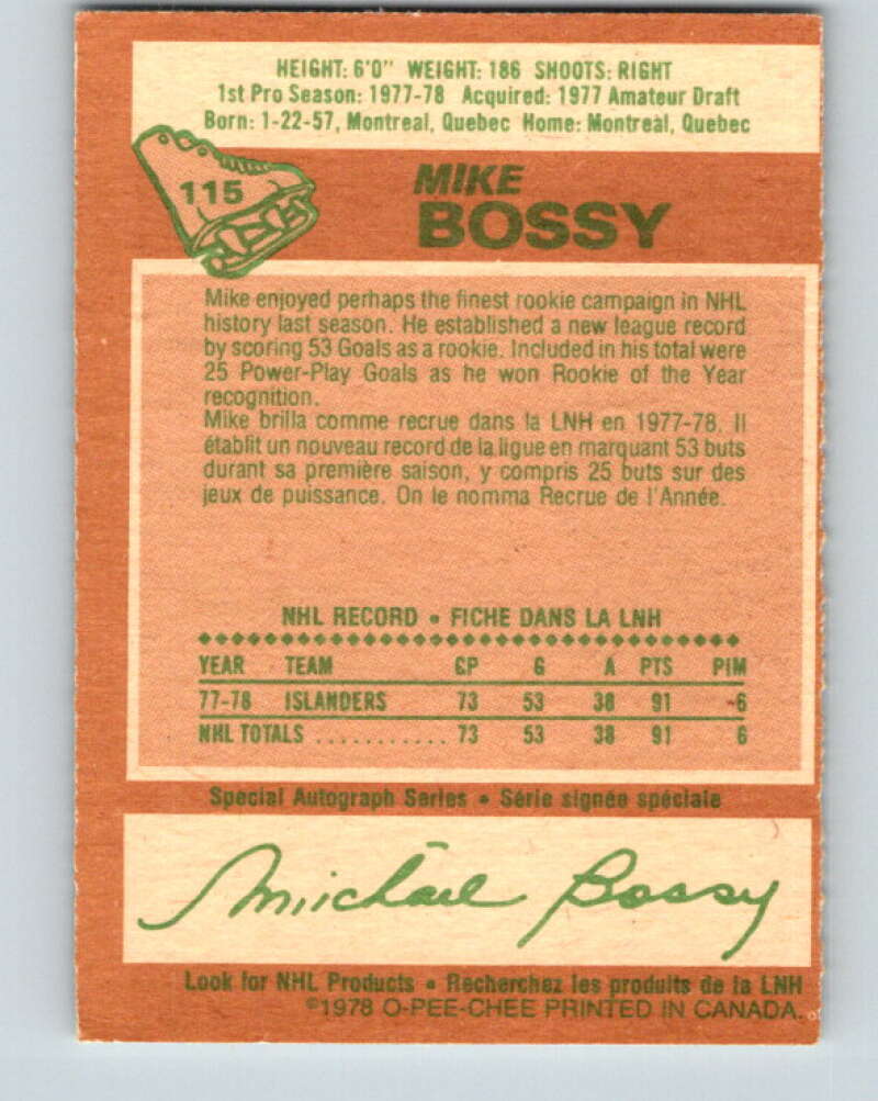1978-79 O-Pee-Chee #115 Mike Bossy RC Rookie Islanders V22510
