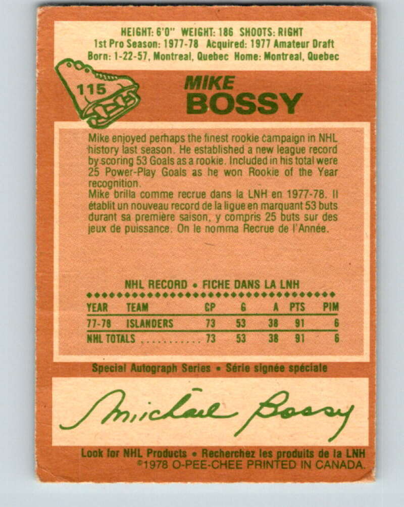1978-79 O-Pee-Chee #115 Mike Bossy RC Rookie Islanders V22511