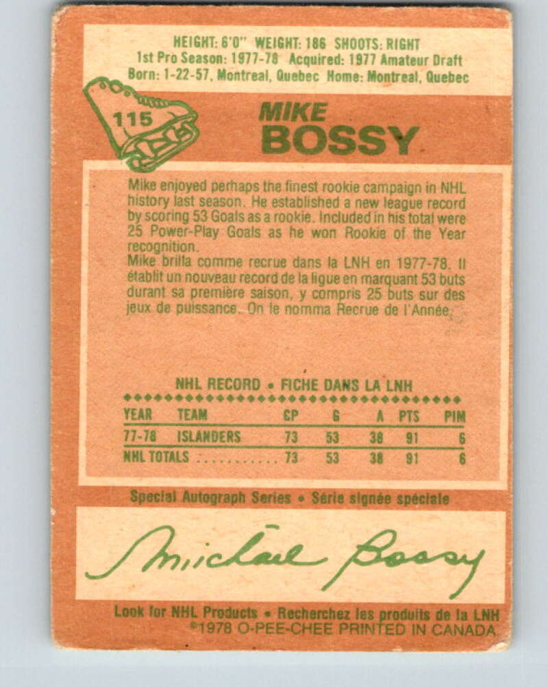 1978-79 O-Pee-Chee #115 Mike Bossy RC Rookie Islanders V22512