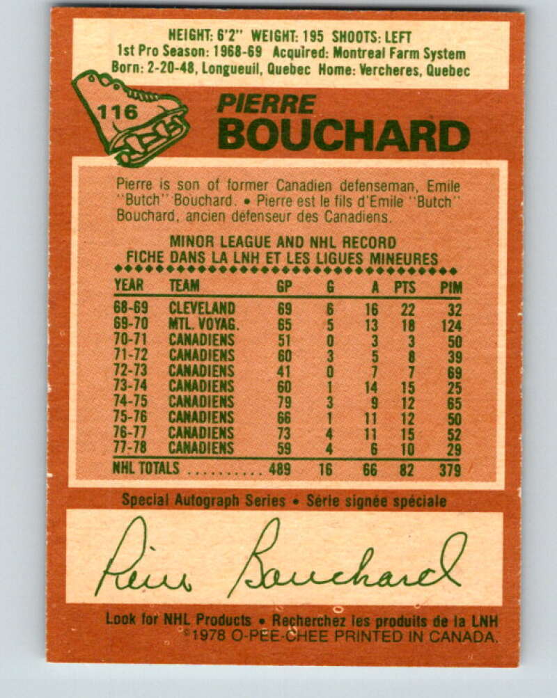 1978-79 O-Pee-Chee #116 Pierre Bouchard Montreal Canadiens V22514