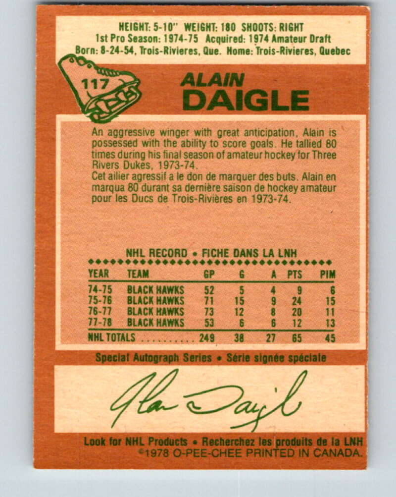1978-79 O-Pee-Chee #117 Alain Daigle Chicago Blackhawks V22517