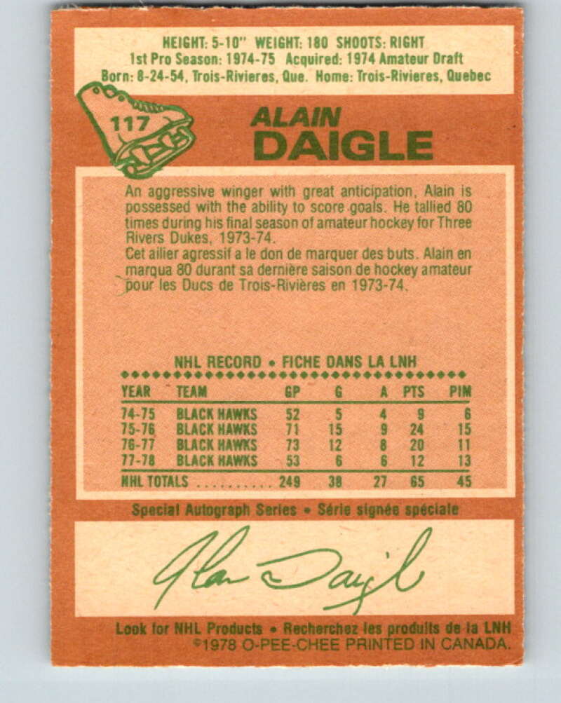 1978-79 O-Pee-Chee #117 Alain Daigle Chicago Blackhawks V22519
