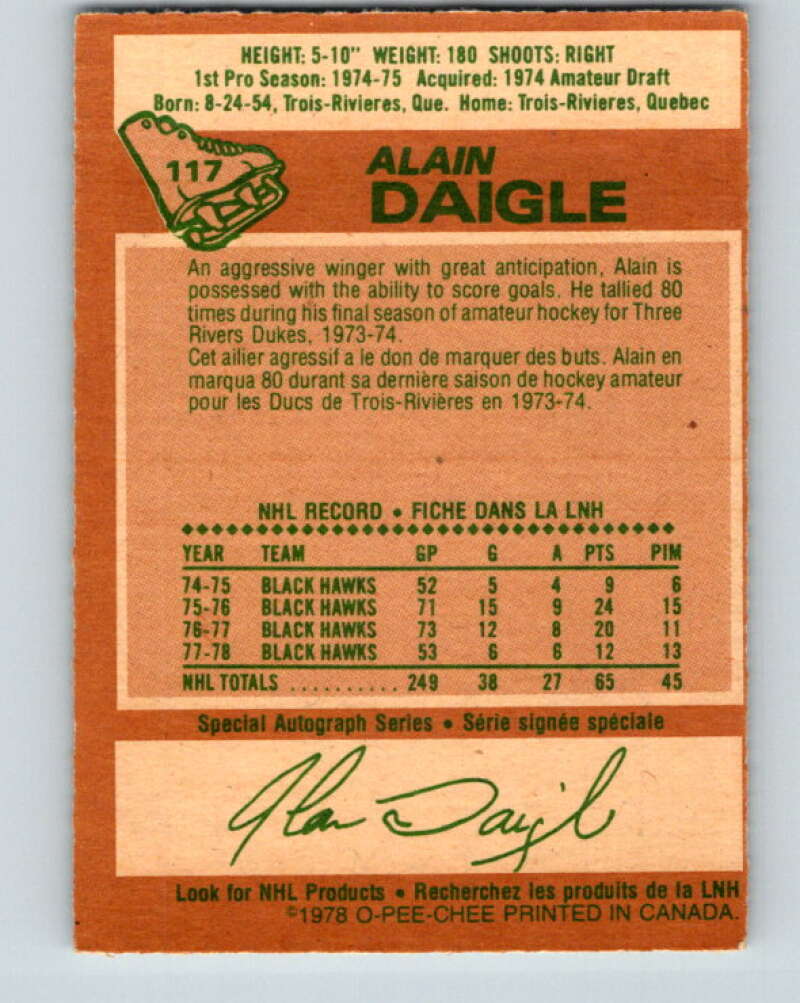 1978-79 O-Pee-Chee #117 Alain Daigle Chicago Blackhawks V22523