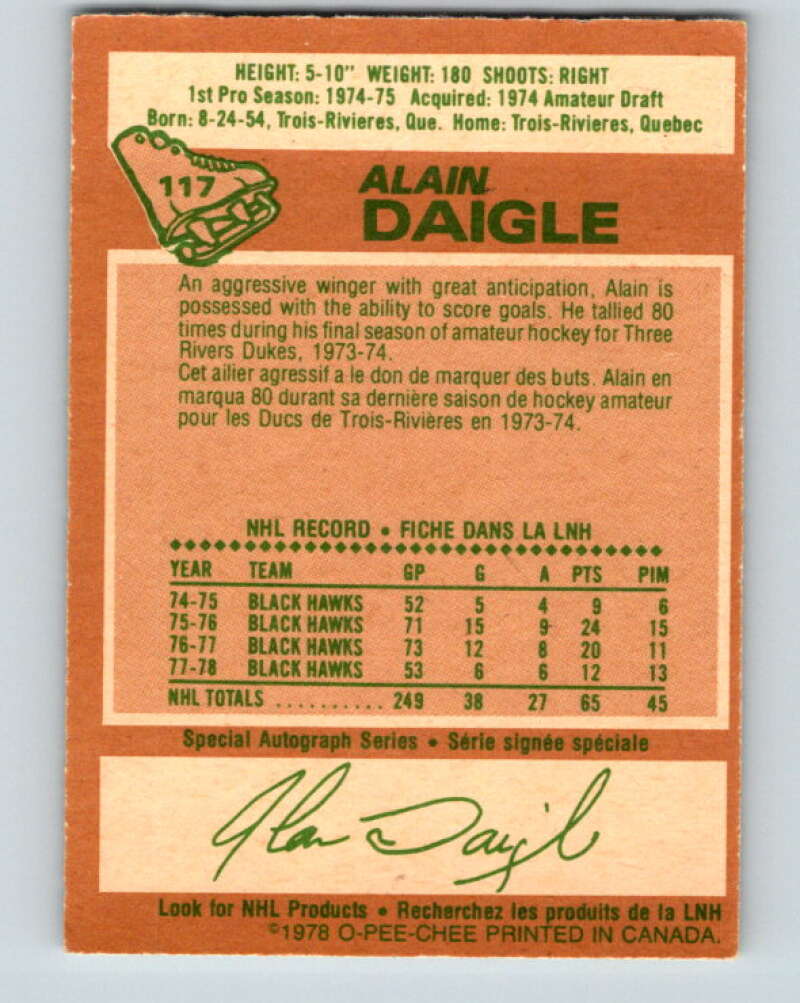 1978-79 O-Pee-Chee #117 Alain Daigle Chicago Blackhawks V22525