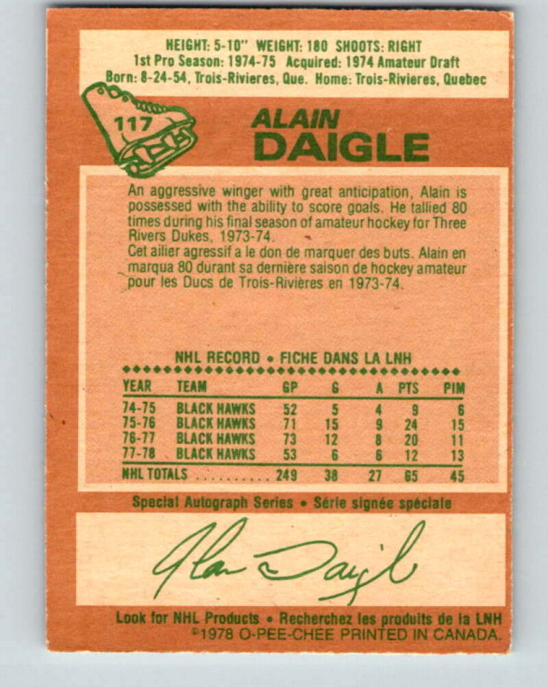 1978-79 O-Pee-Chee #117 Alain Daigle Chicago Blackhawks V22526