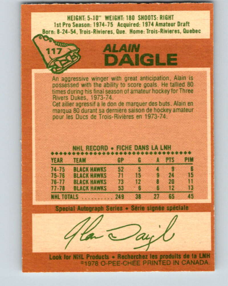 1978-79 O-Pee-Chee #117 Alain Daigle Chicago Blackhawks V22532