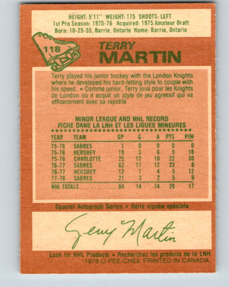 1978-79 O-Pee-Chee #118 Terry Martin Buffalo Sabres V22542