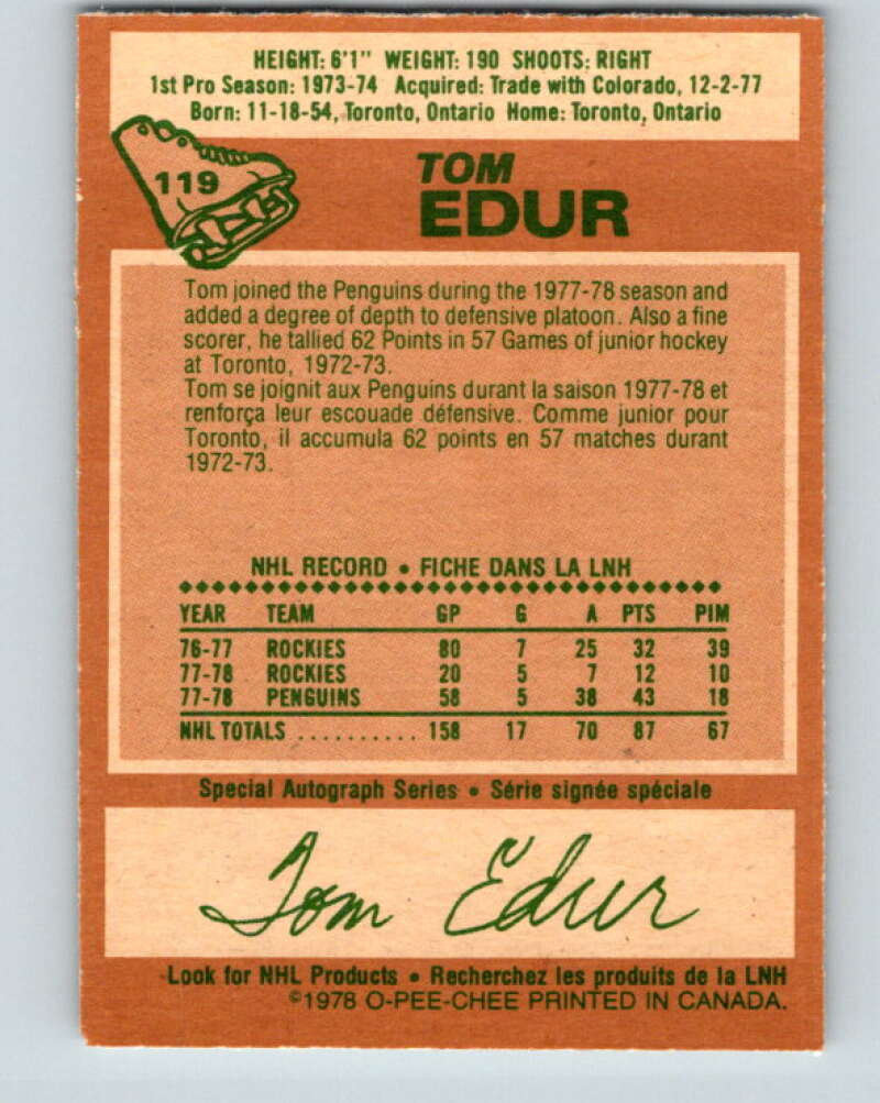 1978-79 O-Pee-Chee #119 Tom Edur St. Louis Blues V22556