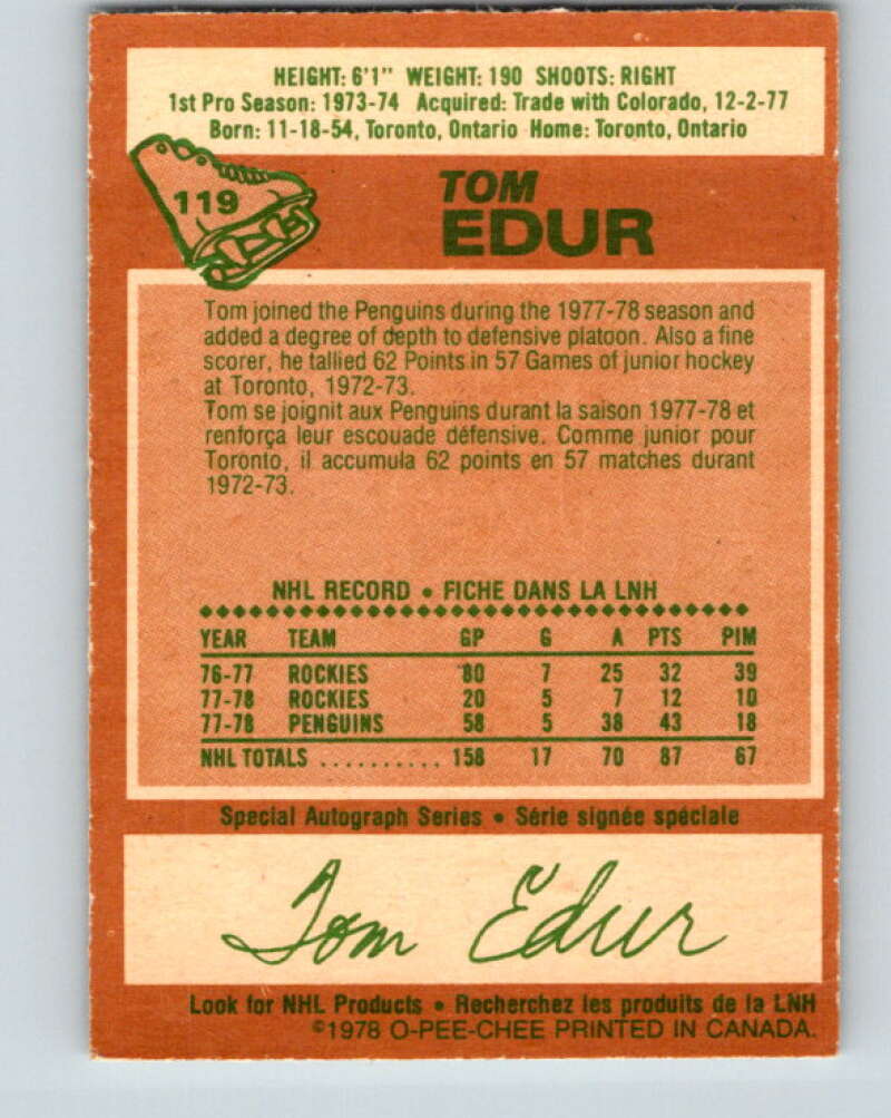 1978-79 O-Pee-Chee #119 Tom Edur St. Louis Blues V22563
