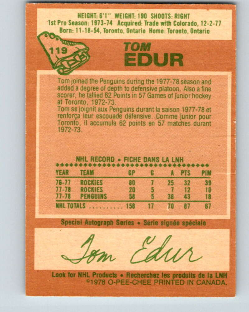 1978-79 O-Pee-Chee #119 Tom Edur St. Louis Blues V22567