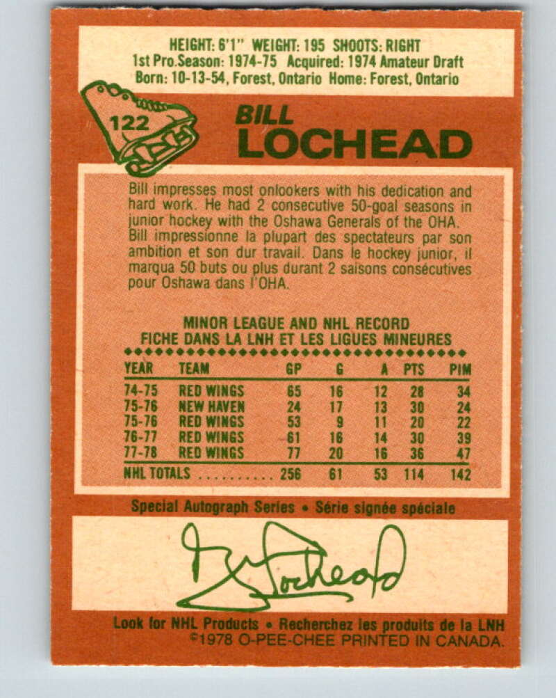 1978-79 O-Pee-Chee #122 Bill Lochead Detroit Red Wings V22604