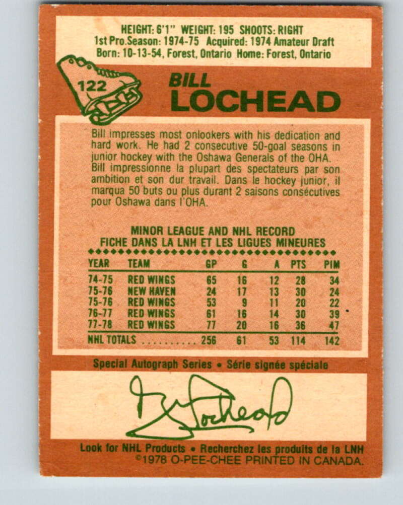 1978-79 O-Pee-Chee #122 Bill Lochead Detroit Red Wings V22611