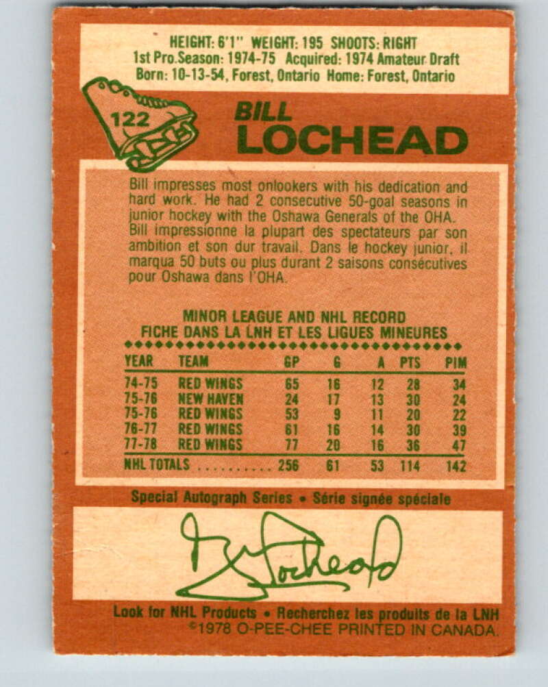 1978-79 O-Pee-Chee #122 Bill Lochead Detroit Red Wings V22612