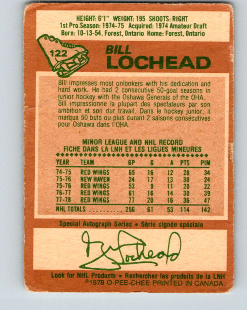 1978-79 O-Pee-Chee #122 Bill Lochead Detroit Red Wings V22614