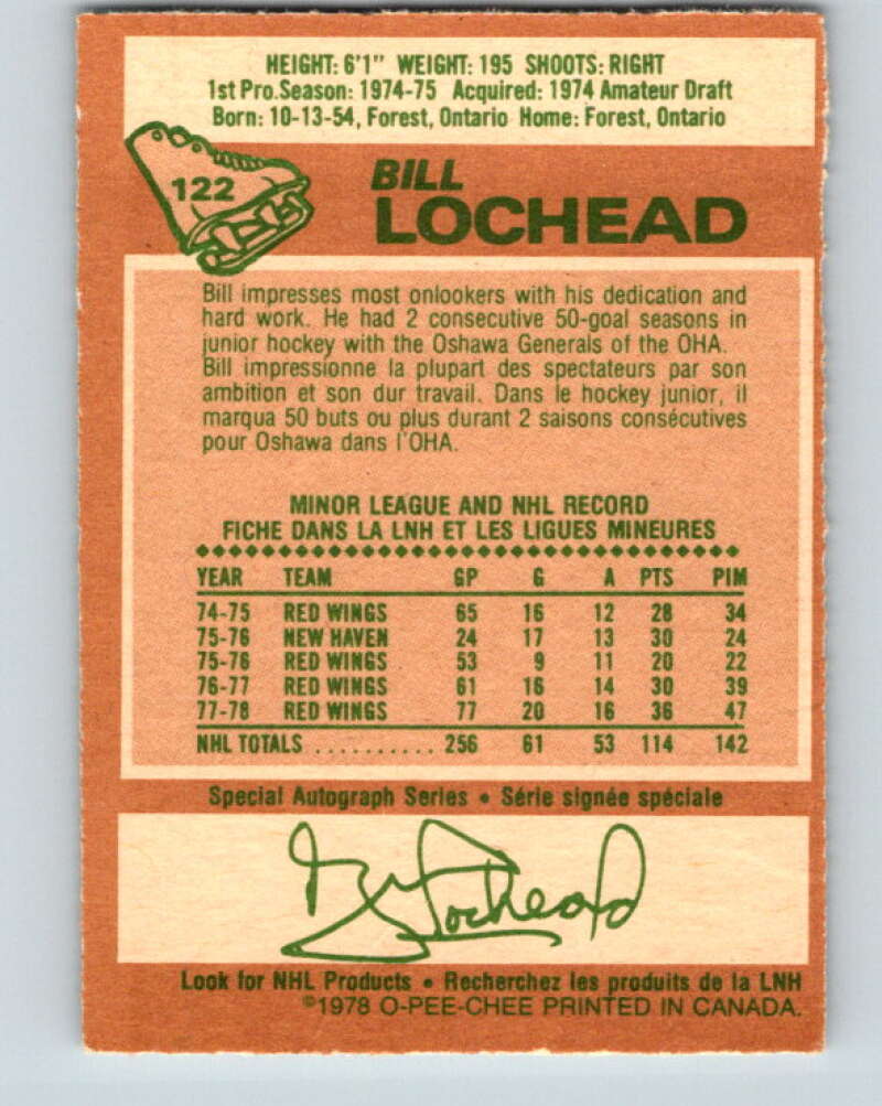 1978-79 O-Pee-Chee #122 Bill Lochead Detroit Red Wings V22615