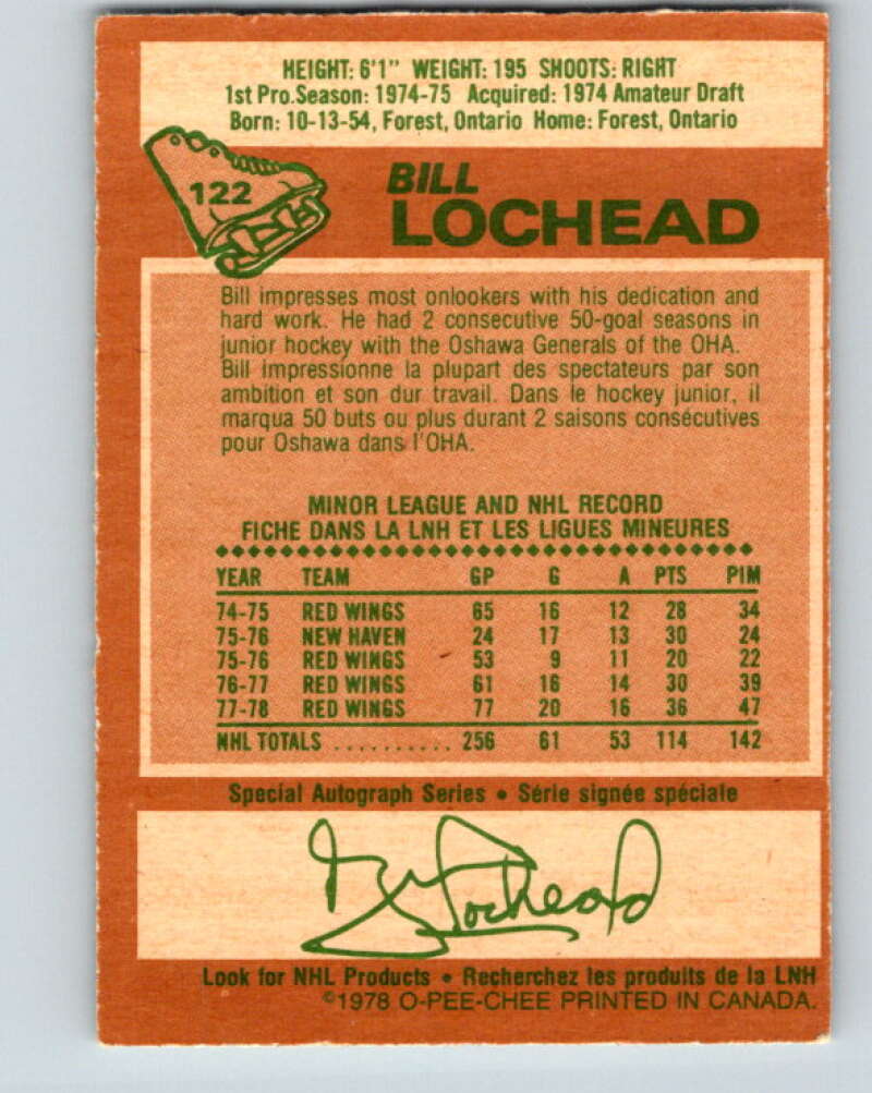 1978-79 O-Pee-Chee #122 Bill Lochead Detroit Red Wings V22616