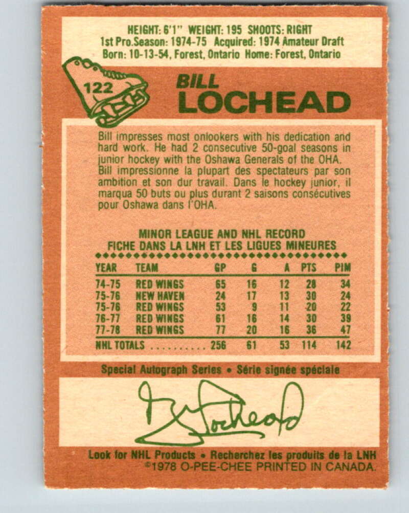 1978-79 O-Pee-Chee #122 Bill Lochead Detroit Red Wings V22621