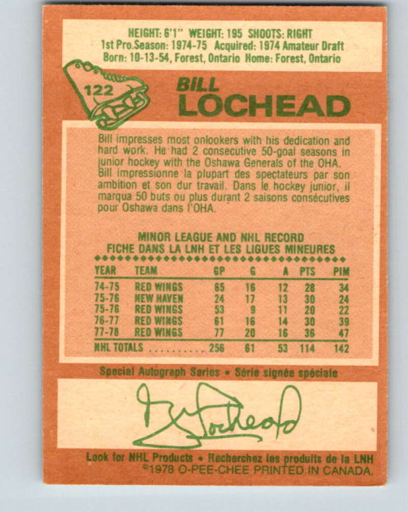 1978-79 O-Pee-Chee #122 Bill Lochead Detroit Red Wings V22622
