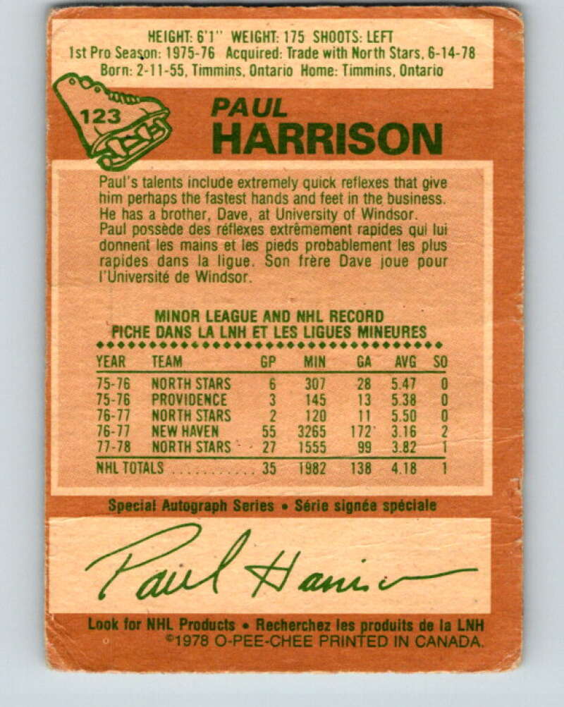1978-79 O-Pee-Chee #123 Paul Harrison RC Rookie Maple Leafs V22624