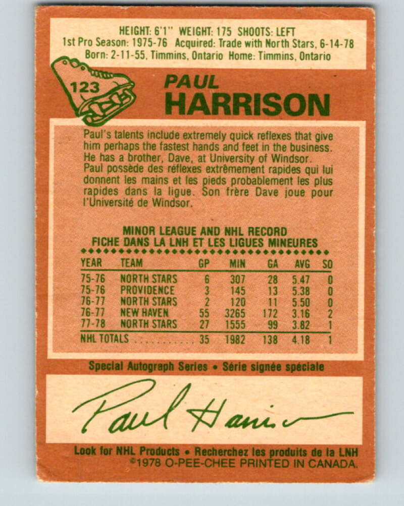 1978-79 O-Pee-Chee #123 Paul Harrison RC Rookie Maple Leafs V22627