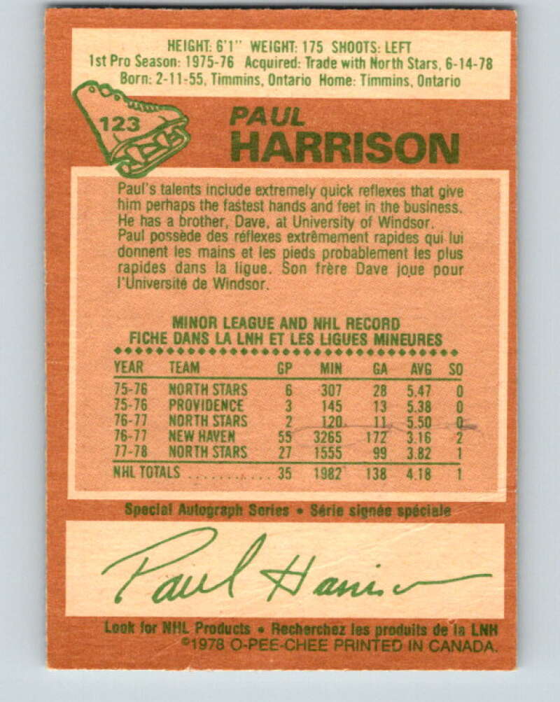 1978-79 O-Pee-Chee #123 Paul Harrison RC Rookie Maple Leafs V22630