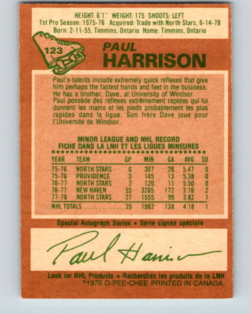 1978-79 O-Pee-Chee #123 Paul Harrison RC Rookie Maple Leafs V22631