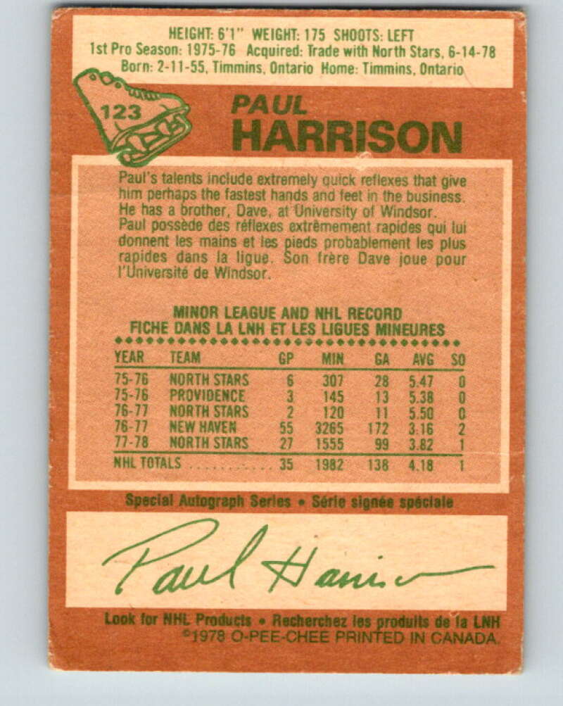 1978-79 O-Pee-Chee #123 Paul Harrison RC Rookie Maple Leafs V22634