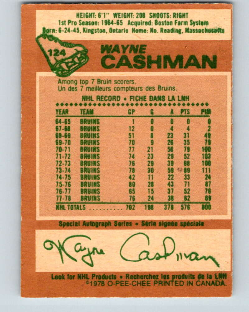 1978-79 O-Pee-Chee #124 Wayne Cashman Boston Bruins V22638