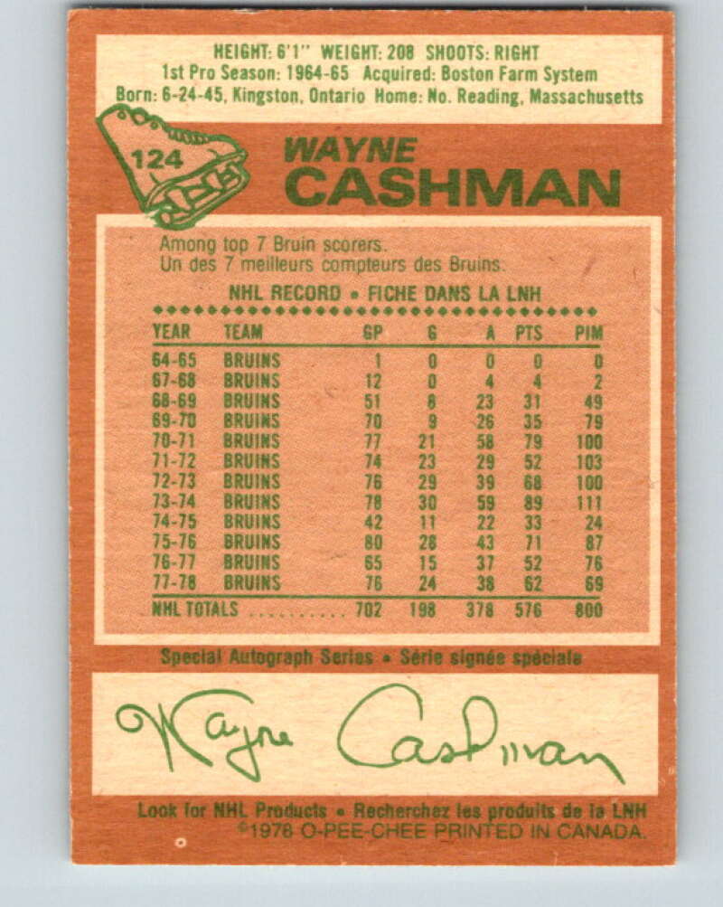 1978-79 O-Pee-Chee #124 Wayne Cashman Boston Bruins V22640