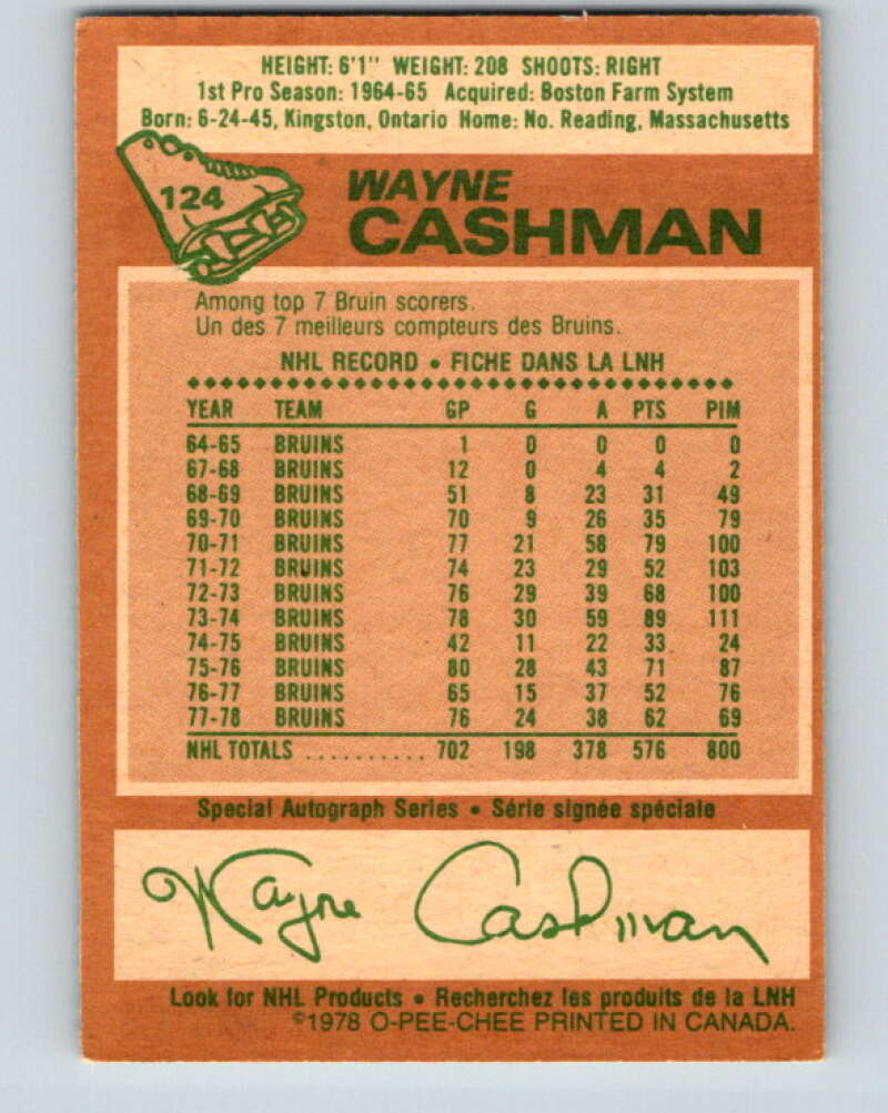 1978-79 O-Pee-Chee #124 Wayne Cashman Boston Bruins V22642