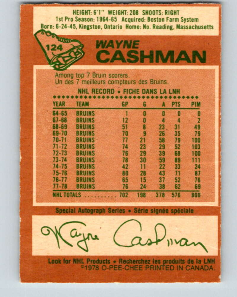 1978-79 O-Pee-Chee #124 Wayne Cashman Boston Bruins V22644