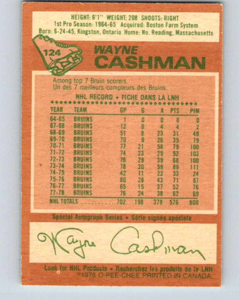 1978-79 O-Pee-Chee #124 Wayne Cashman Boston Bruins V22646